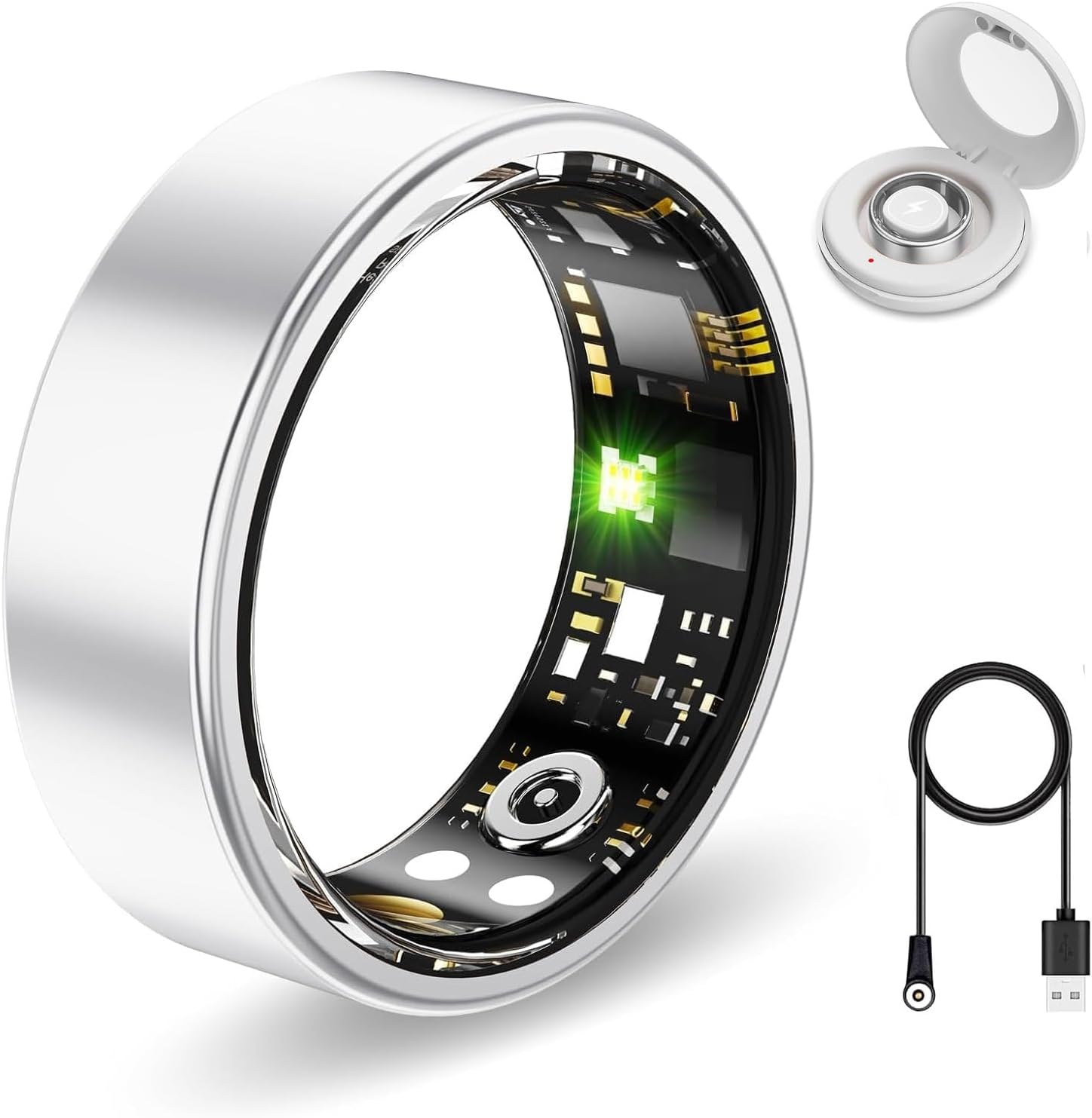 Smart Health Ring for Women Men Fitness Tracker with Heart Rate, Blood Oxygen,Sleep Monitoring, Step Counting, IP68 Waterproof for iPhone and Android, No Subscription Fee (Silver, 7)