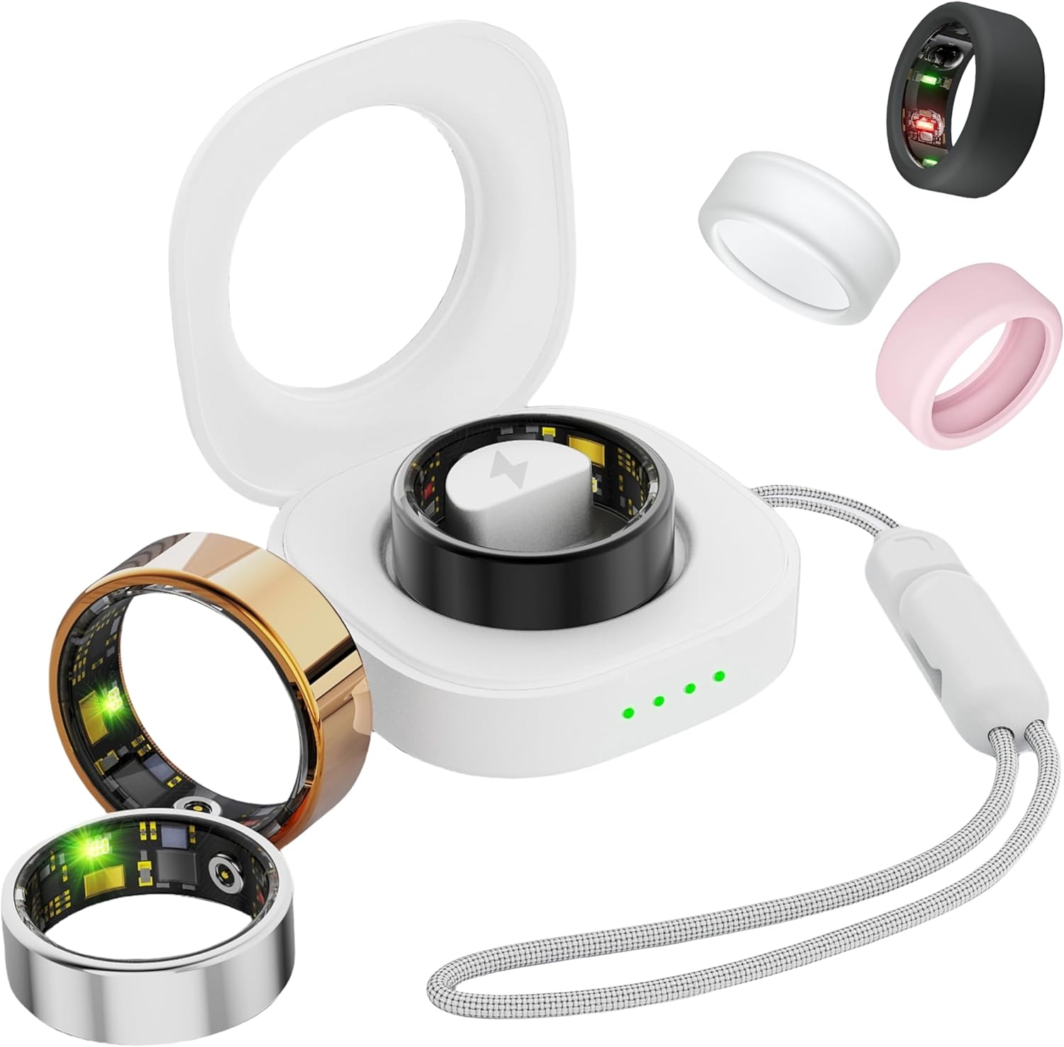 Smart Ring for Women Men, Health Fitness Tracker Rings, IP68 Waterproof, Long Lasting Batteries Sleep Ring with Charging Case and Protector, Remote Photography, No App Fees (Silver, 8#)
