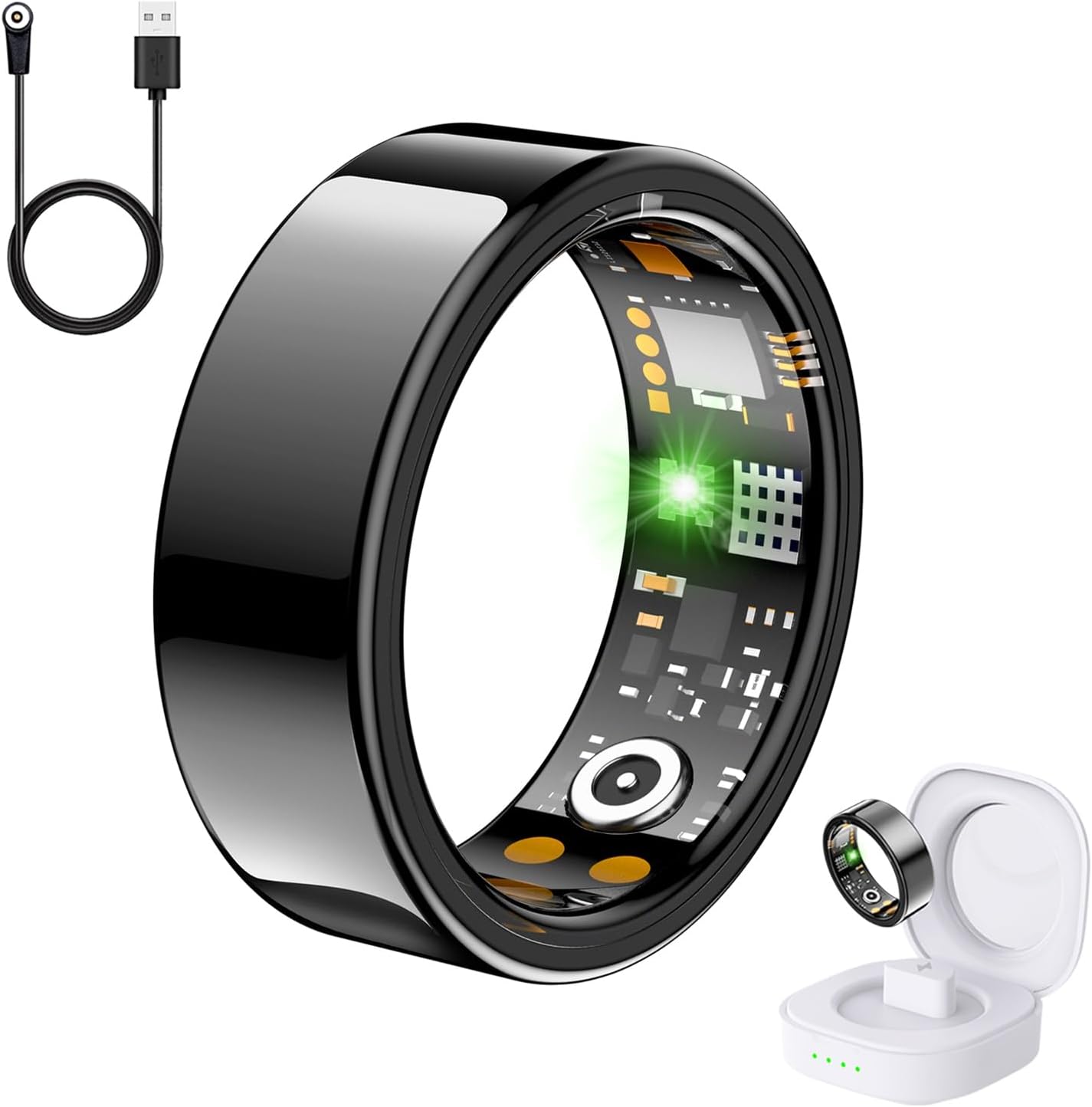 Health Tracker Ring, Smart Health Ring for Women Men with Heart Rate, Blood Oxygen, Sleep Monitor, Steps,Calories, No Subscription Fee, IP68 Waterproof Smart Ring for iPhone & Android (Black, 13#)