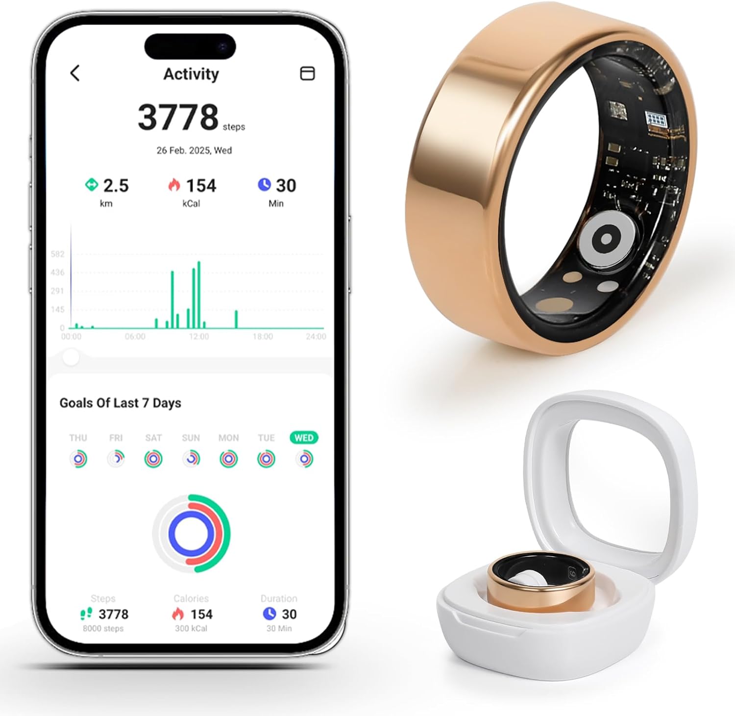 Smart Fitness Ring for Men & Women – Activity & Health Tracker with Heart Rate, Sleep & Blood Oxygen Saturation Monitoring, Motion Tracking, Waterproof Design & No Subscription Needed