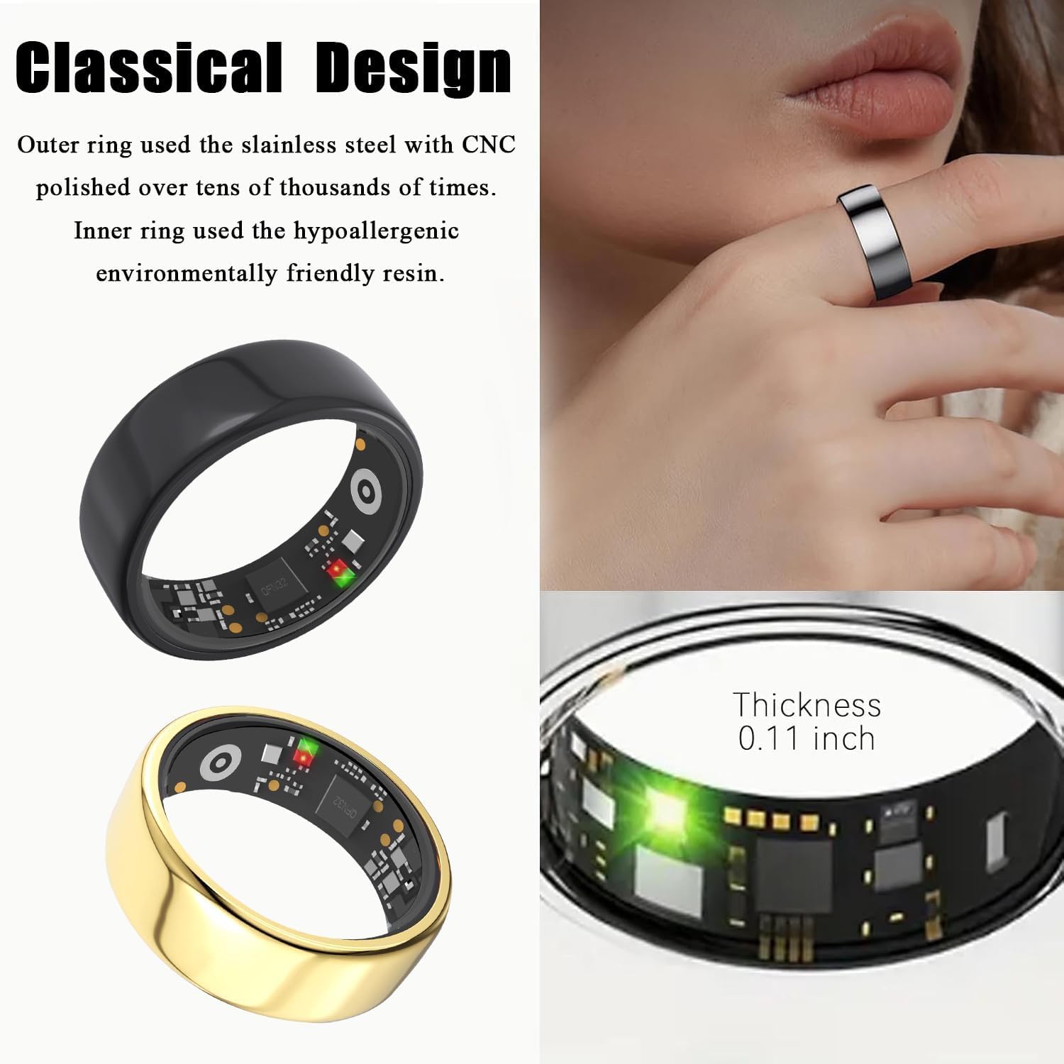 Smart Ring for Women Men with a Black Charging Box,Bluetooth Connection,Health Ring,IP68 Waterproof, Fitness Ring Tracks Heart Rate/Sleep/Steps/Sports Activities/Blood Oxygen(Silver 9)