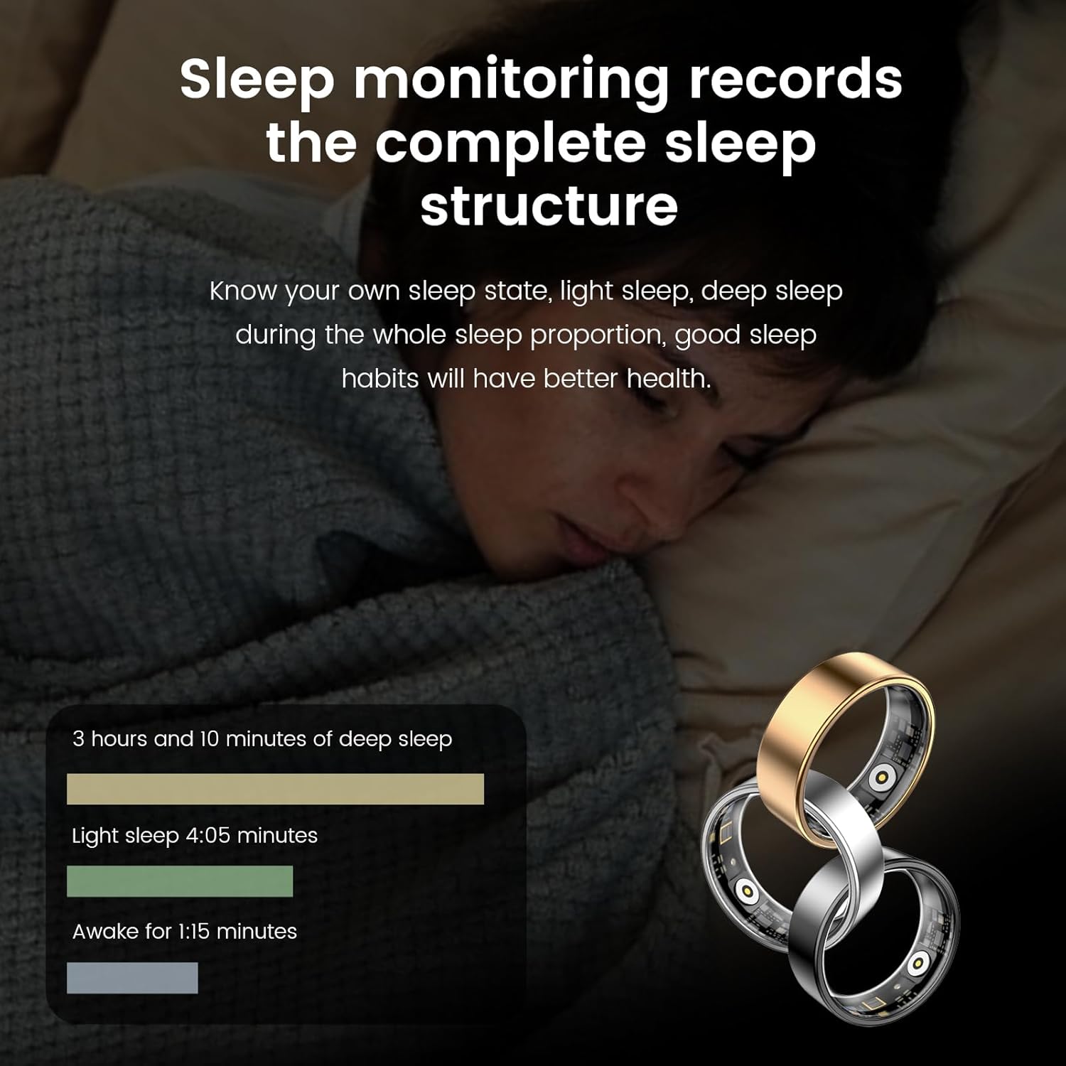 Smart Health Ring for Women Men Fitness Tracker with Heart Rate, Blood Oxygen,Sleep Monitoring, Step Counting, IP68 Waterproof for iPhone and Android, No Subscription Fee (Silver, 7)