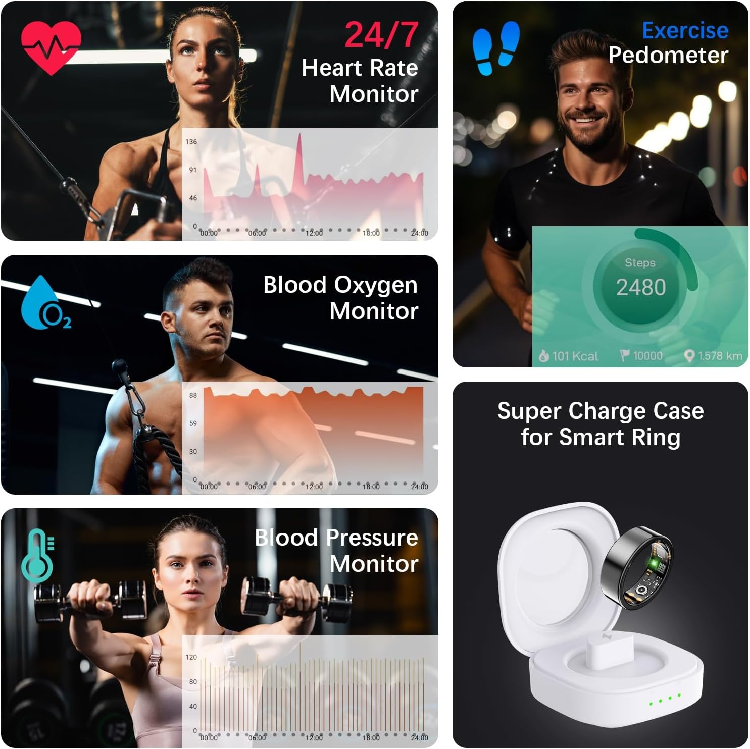 Health Tracker Ring, Smart Health Ring for Women Men with Heart Rate, Blood Oxygen, Sleep Monitor, Steps,Calories, No Subscription Fee, IP68 Waterproof Smart Ring for iPhone & Android (Black, 13#)