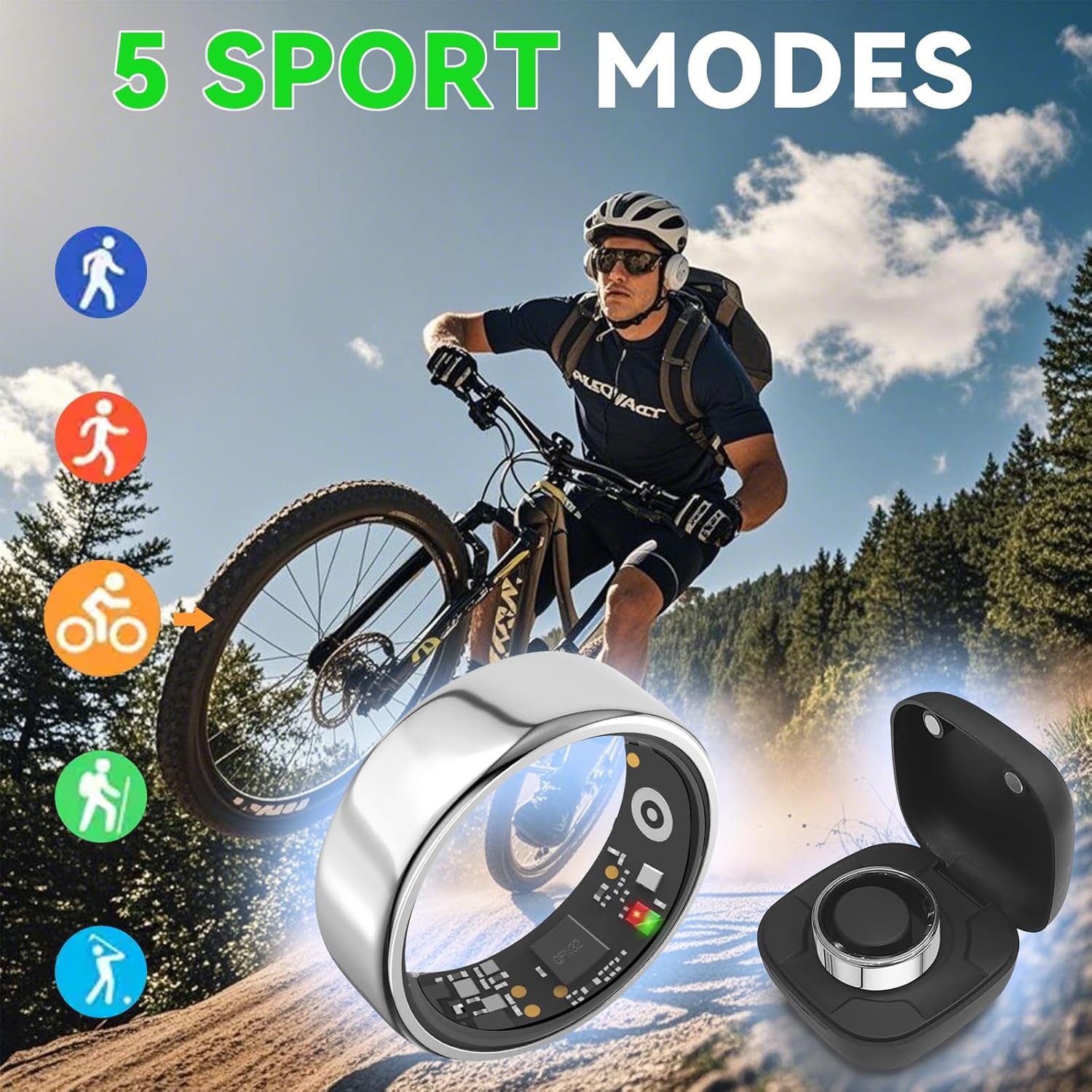 Smart Ring for Women Men with a Black Charging Box,Bluetooth Connection,Health Ring,IP68 Waterproof, Fitness Ring Tracks Heart Rate/Sleep/Steps/Sports Activities/Blood Oxygen (Silver 11)