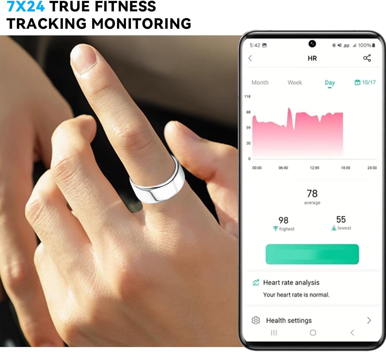 Smart Ring for Women Men with a Black Charging Box,Bluetooth Connection,Health Ring,IP68 Waterproof, Fitness Ring Tracks Heart Rate/Sleep/Steps/Sports Activities/Blood Oxygen(Silver 9)