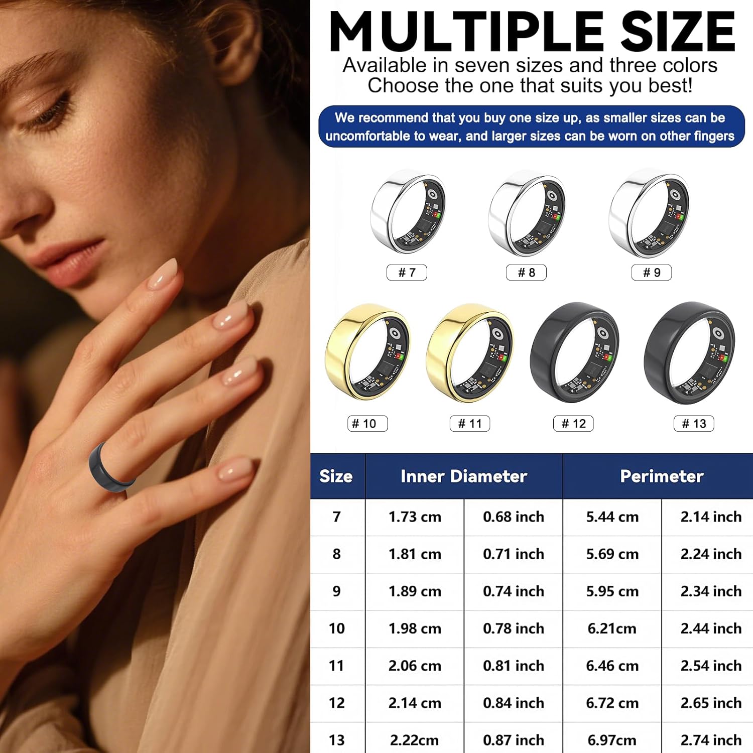 Smart Ring for Women Men with a Black Charging Box,Bluetooth Connection,Health Ring,IP68 Waterproof, Fitness Ring Tracks Heart Rate/Sleep/Steps/Sports Activities/Blood Oxygen(Silver 9)
