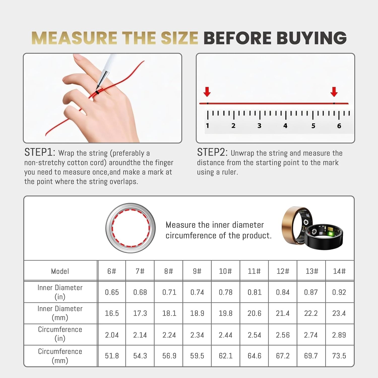 Smart Ring for Women Men, Health Fitness Tracker Rings, IP68 Waterproof, Long Lasting Batteries Sleep Ring with Charging Case and Protector, Remote Photography, No App Fees (Silver, 8#)