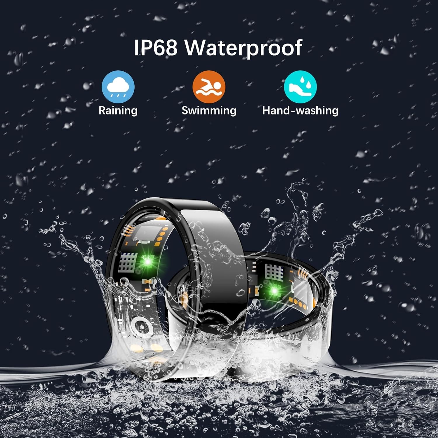 Health Tracker Ring, Smart Health Ring for Women Men with Heart Rate, Blood Oxygen, Sleep Monitor, Steps,Calories, No Subscription Fee, IP68 Waterproof Smart Ring for iPhone & Android (Black, 13#)